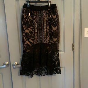 Fitted lace overlay and nude skirt